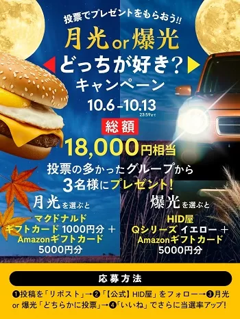 懸賞2025年10月31日締め切り 月光か爆光どっちが好き?HID屋 秋のお月見キャンペーン